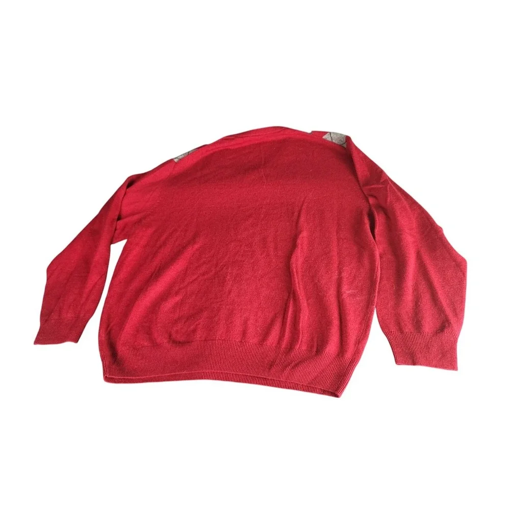 Jos A Bank Lambswool Blend Argyle Crewneck Sweater Mens‎ L Red LS Pullover Work